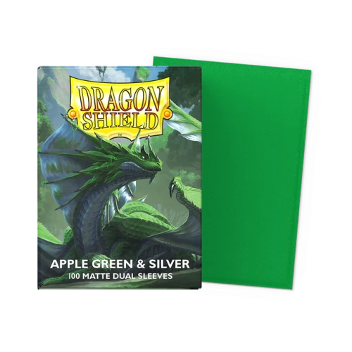 Dragon Shield Sleeves Apple Green &amp; Silver (63 × 88 mm), matowe, srebrne wnętrze - 100 szt._1.webp