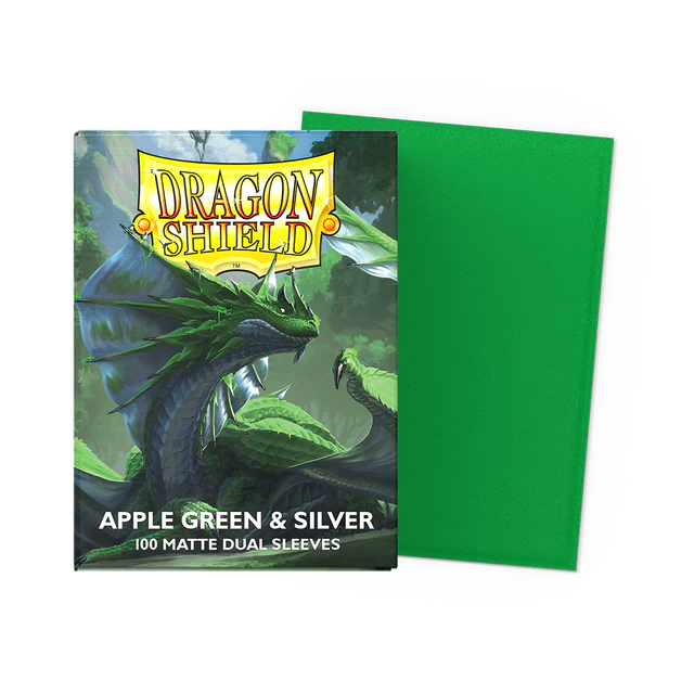Dragon Shield Sleeves Apple Green &amp; Silver (63 × 88 mm), matowe, srebrne wnętrze - 100 szt._1.webp